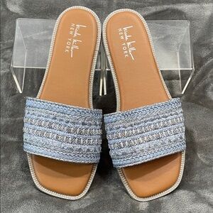 Nicole Miller Blue Woven Slide Sandals